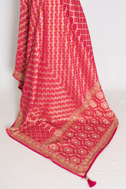 Afrin | Rani Pink Semi Georgette Saree | Pre-Stitched Size 38 Blouse image 4