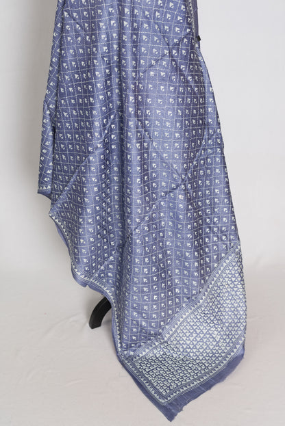 Hand Embroidered Dusty Purple & White Desi Tussar Silk Kantha Dupatta | Aai image 2