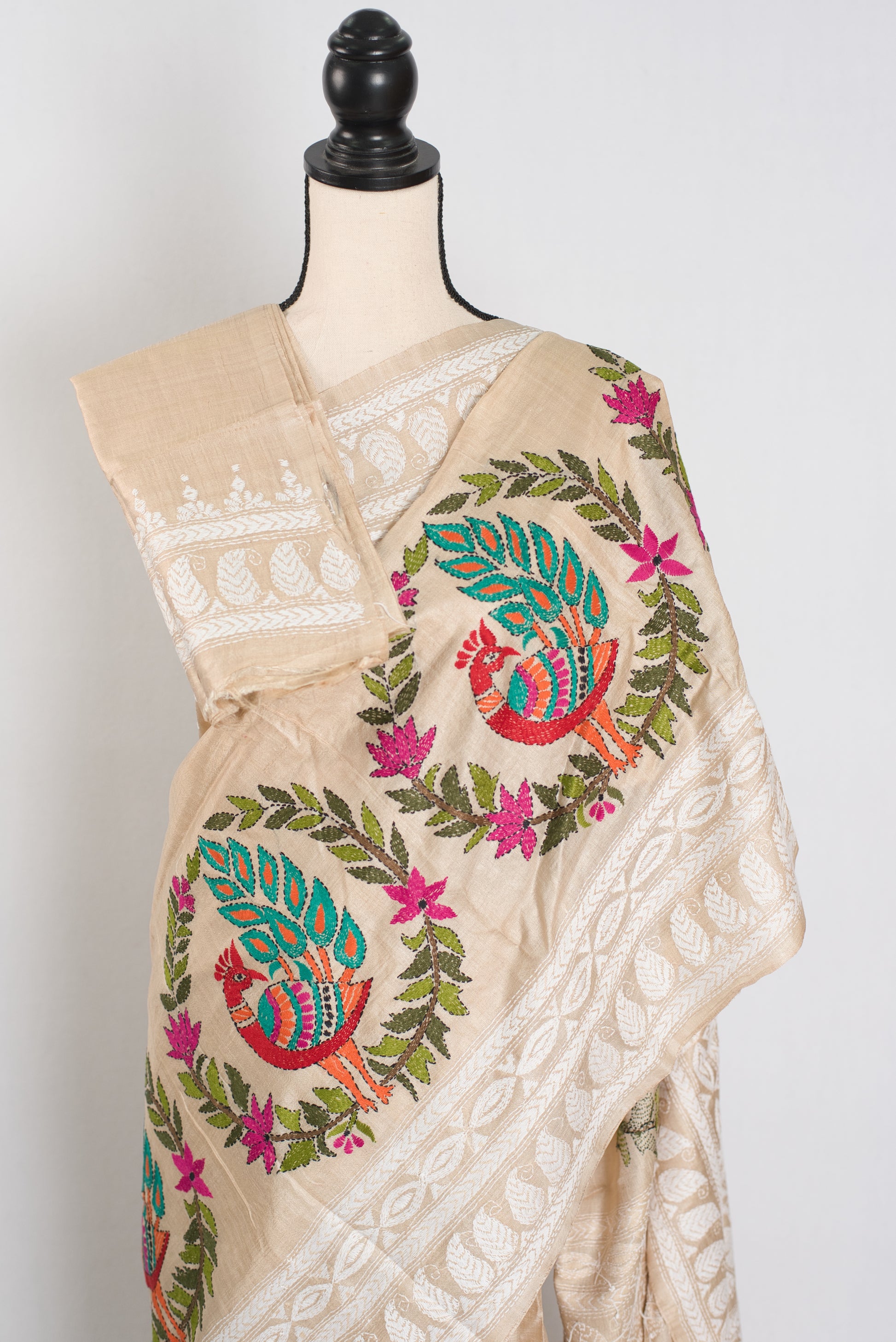 Gini | Exclusive Hand-Embroidered Gachi Tussar Kantha Stitch Saree image 2