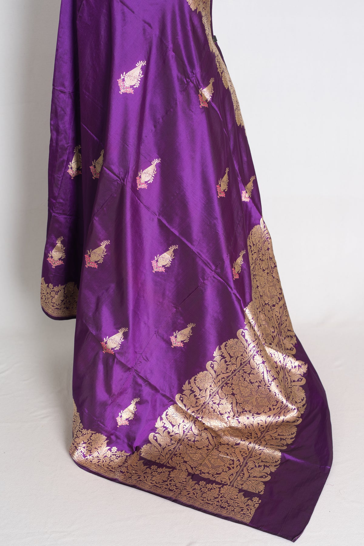 Gauri: Eggplant Purple Kadwa Banarasi Silk Saree with Gold Zari image 4