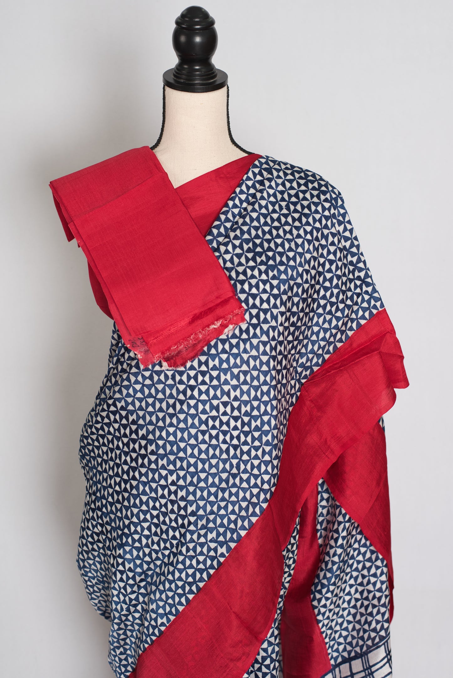 Arundhuti : Blue and Red Contemporary Hand Block Printed Murshidabad Silk Saree image 2