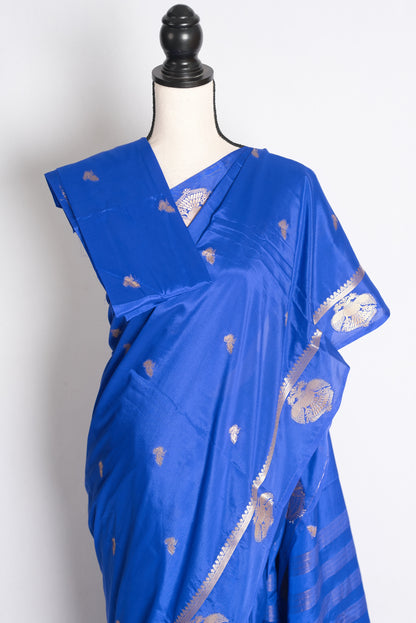 Diya: Royal Blue and Gold Semi Silk Banarasi Saree image 2