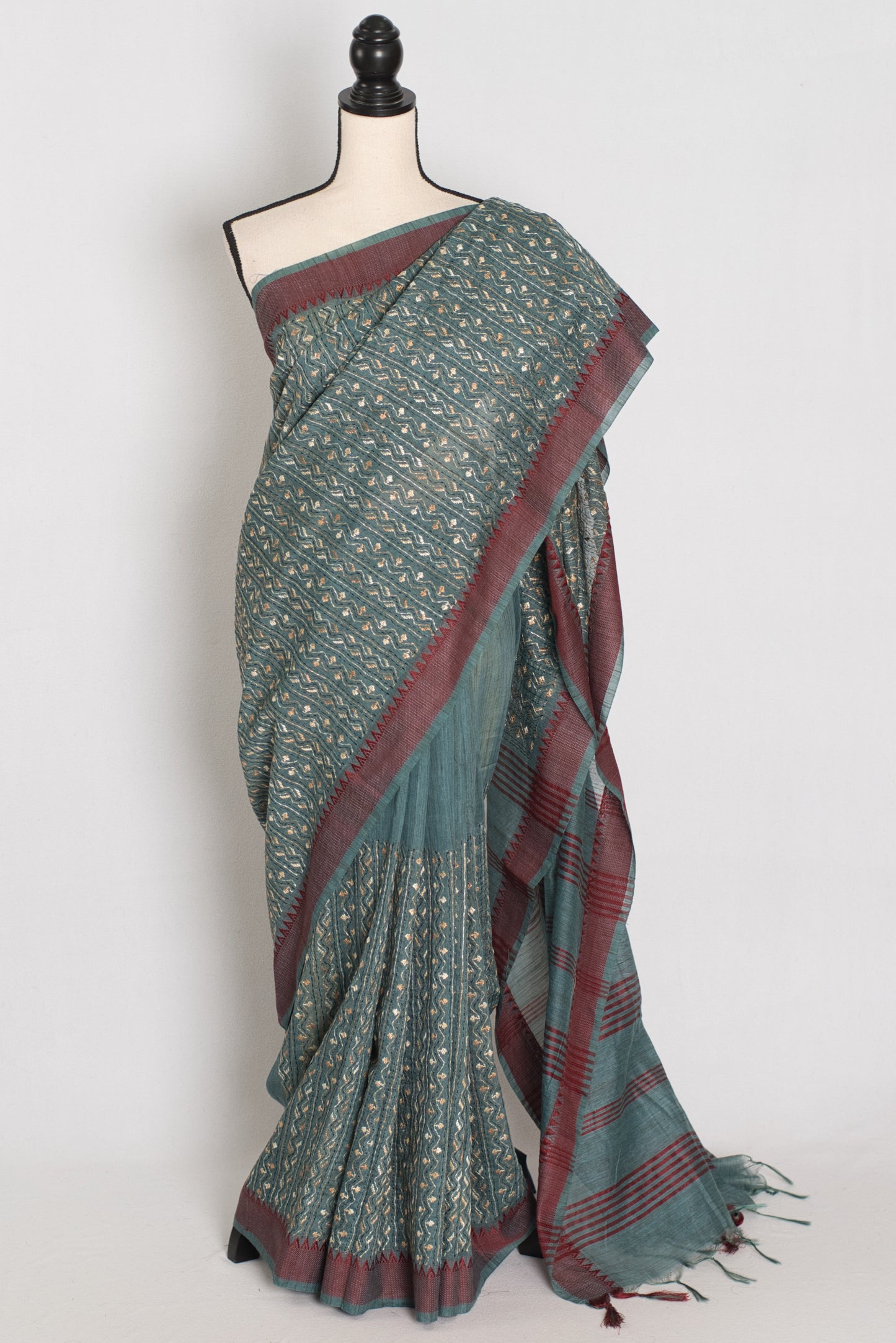 Bithi | Steel Grey Cotton Saree | Lightweight Bengali Heritage image 0