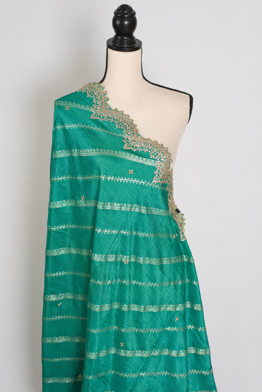 Neha : Sea Green and Gold Dola Silk Banarasi Dupatta image 0
