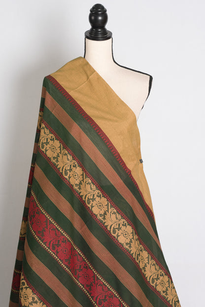 Bottle Green and Red Dhaniakhali saree — detail view