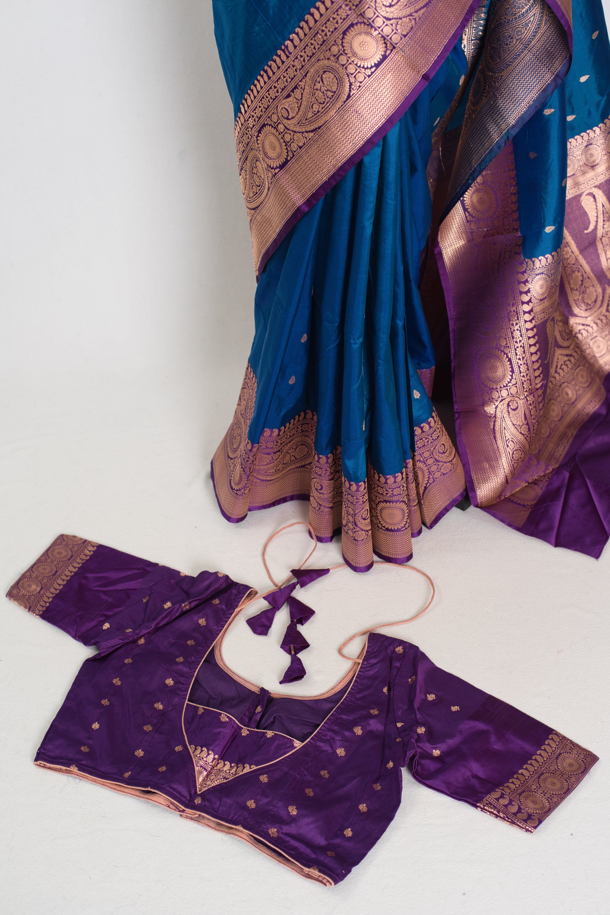 Mahi | Royal Blue Pure Katan Silk Banarasi Saree with 40 Size Stitched Blouse image 2