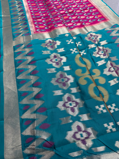 Kalyani | Hot Pink & Rama Green Art Silk Pochampally Saree image 1