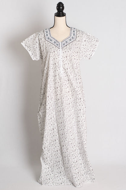 White and Gray Printed Pure Cotton Nightwear in Regular Size image 1