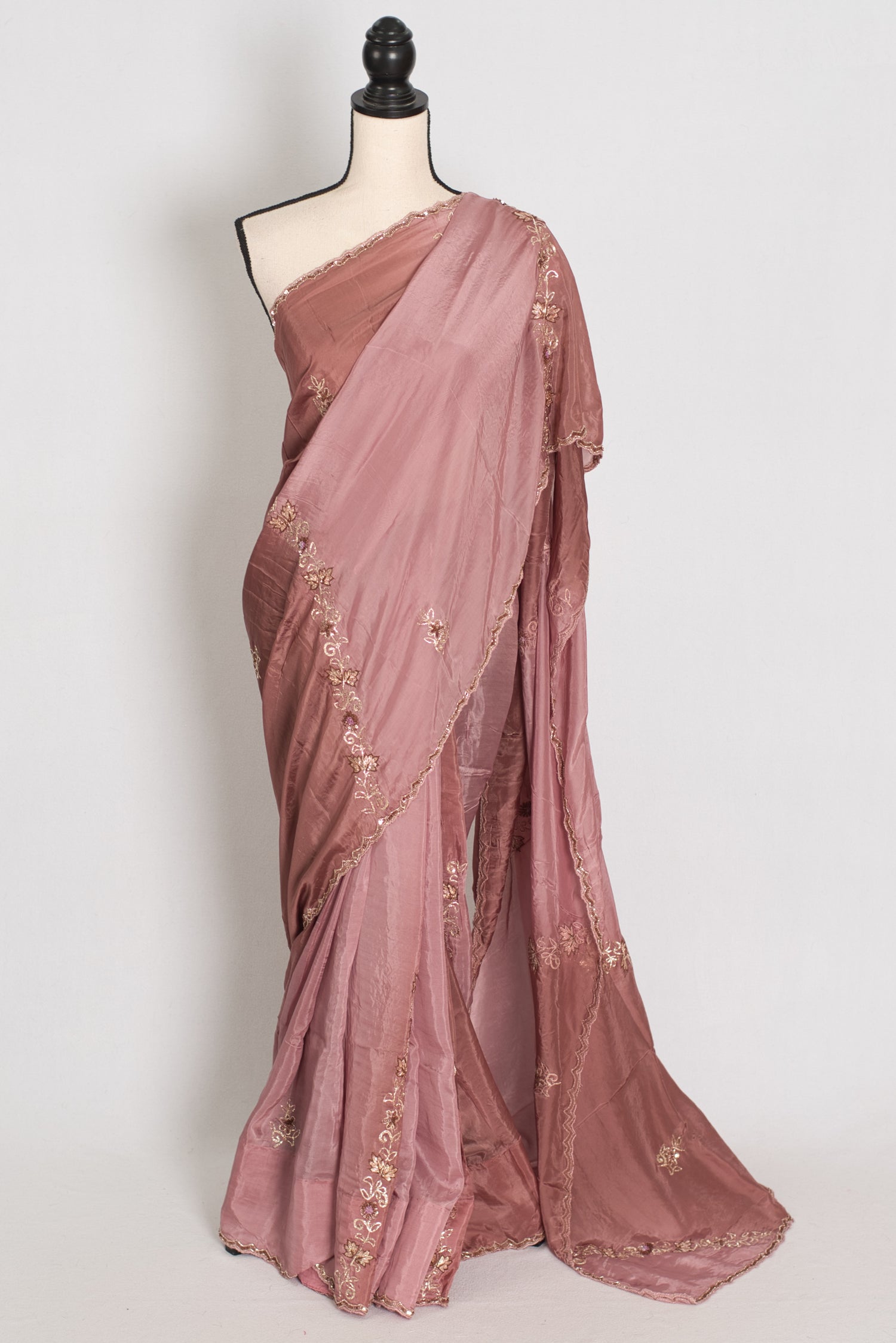 Nidhi: Shaded Brown Organza Silk Saree | Hand-Embroidered | Size 36 Blouse image 0