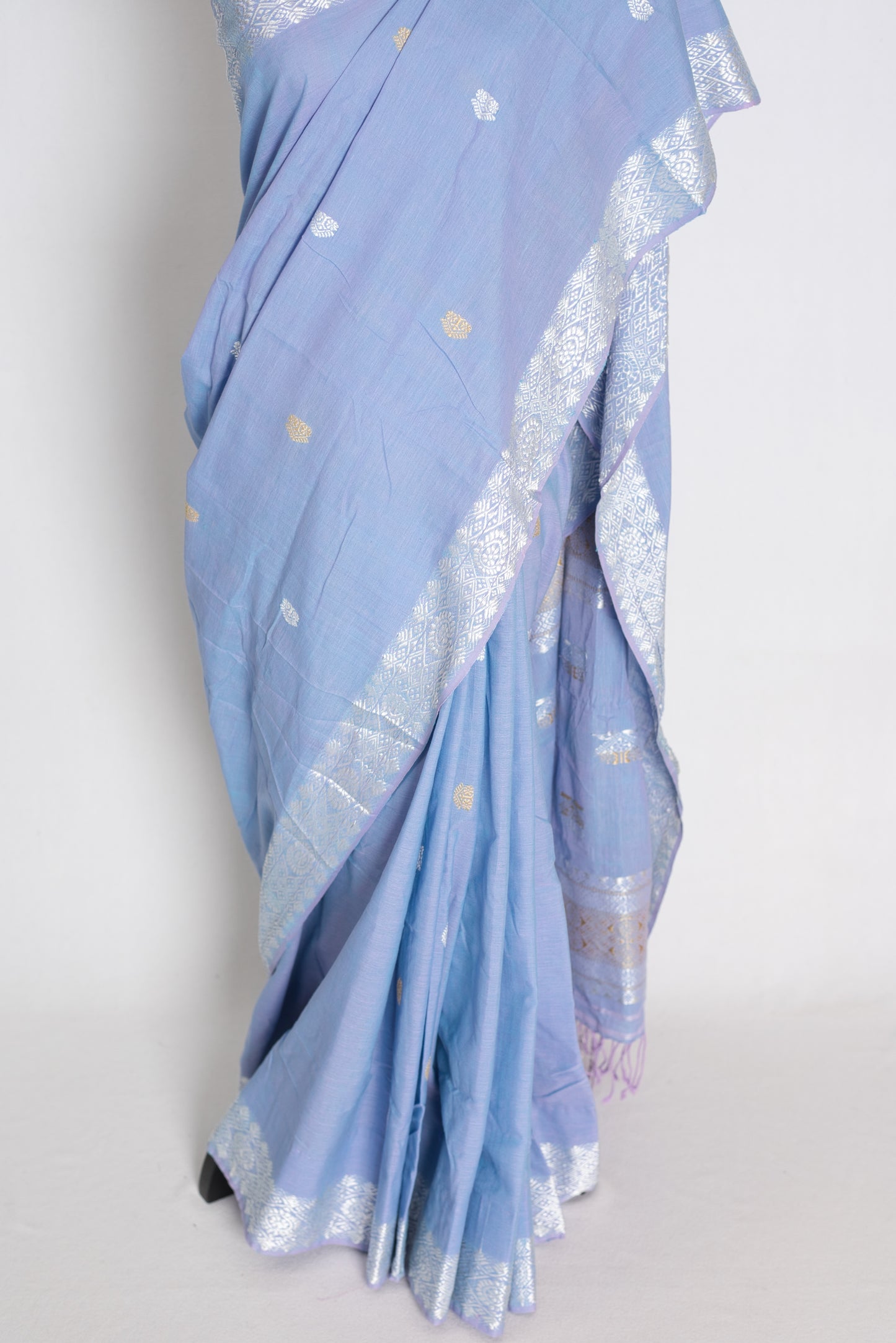 Asha : Dusky Lilac & Silver Pure Cotton Assamese Saree | Authentic Handloom image 5