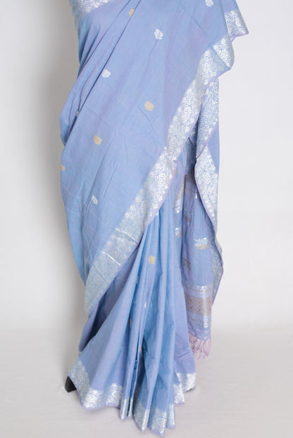 Asha : Dusky Lilac & Silver Pure Cotton Assamese Saree | Authentic Handloom image 5