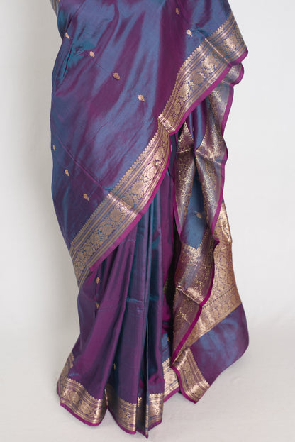 Bristi | Dual Shade Purple Pure Katan Silk Banarasi with 38 Size Stitched Blouse image 7