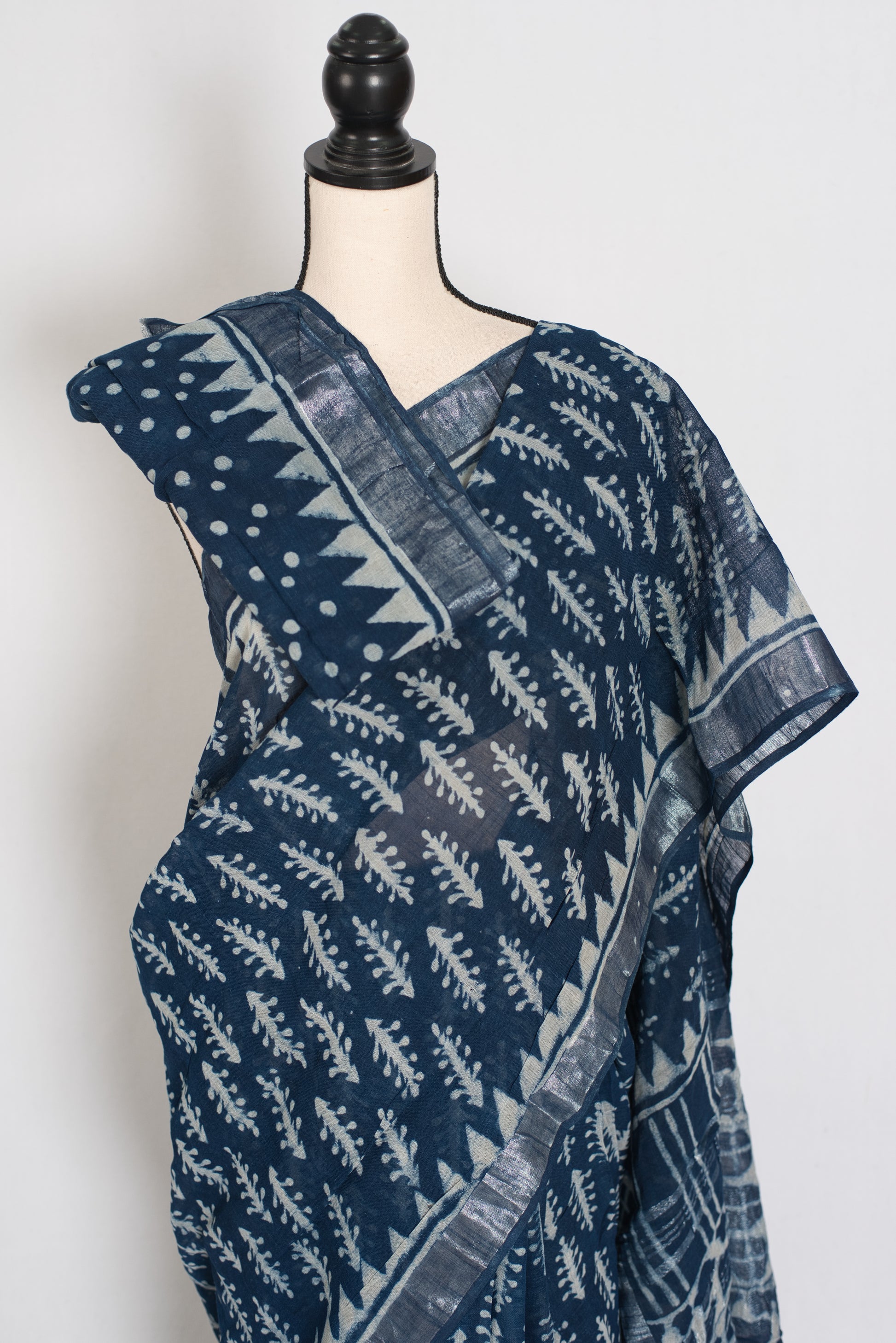 Gracy: Indigo Blue Linen Cotton Saree with Kalamkari Prints image 2