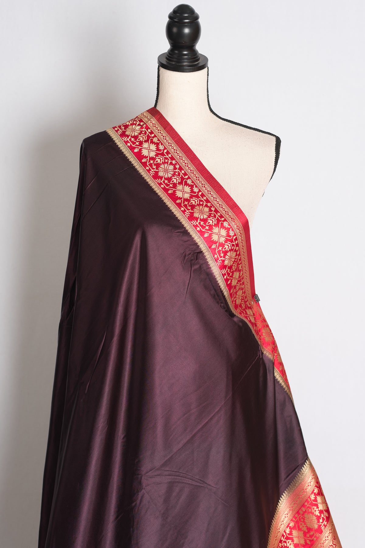 Neha: Coffee Brown and Red Semi Mashru Valkalam Banarasi Saree image 5