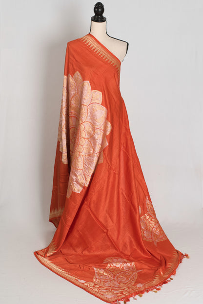 Farah : Rust Orange Tussar Georgette Banarasi Saree with Contemporary Design image 1