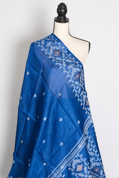 Jamini Royal Blue Bengal Tussar Jamdani Silk Saree | Silk Mark Certified image 4