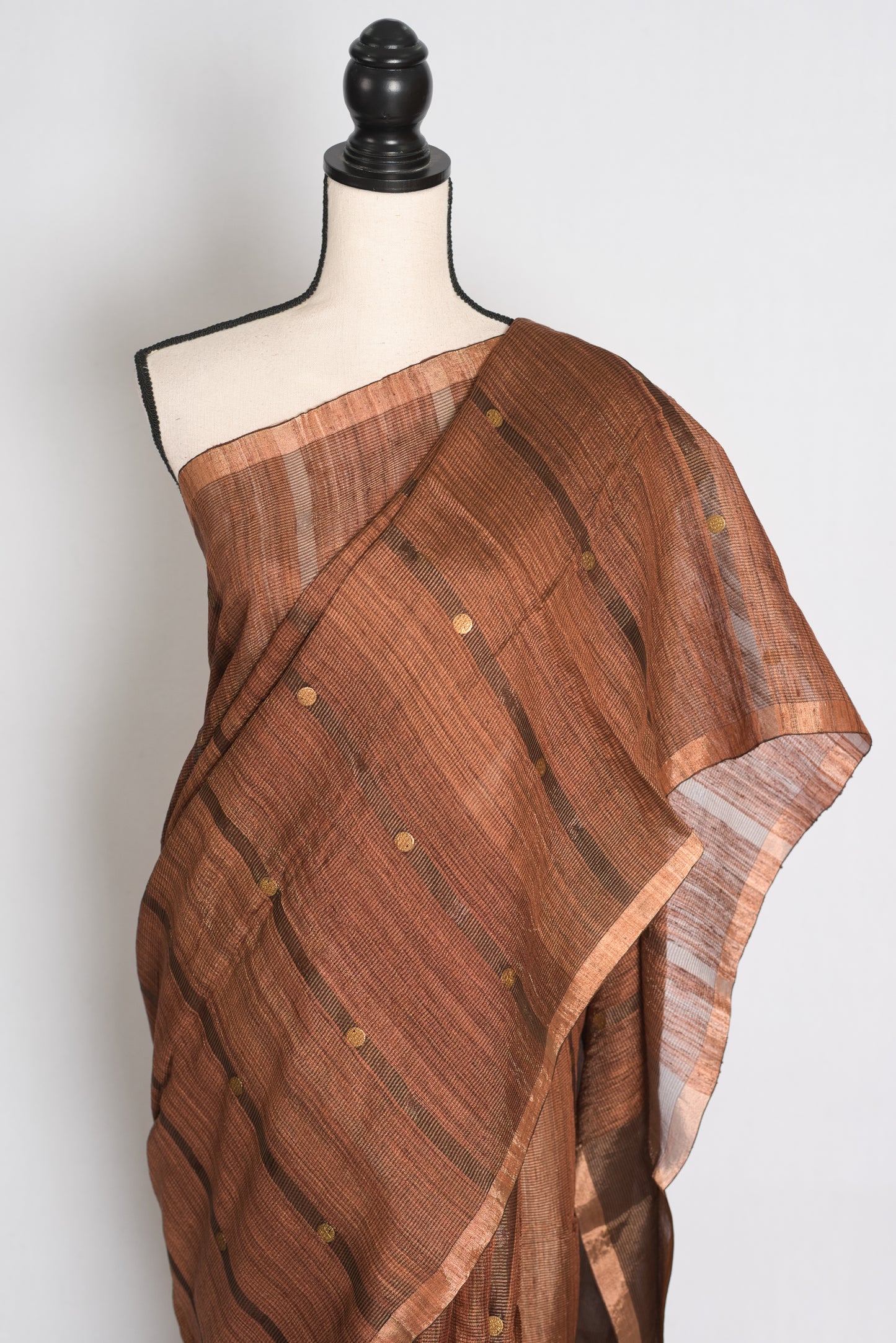 Bidisha Metallic Brown Pure Matka Tissue Bengali Handwoven Saree with Woven Gini image 6