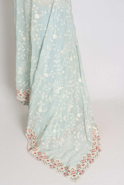 Siya : Cloud Gray Designer Georgette Embroidery Saree image 3