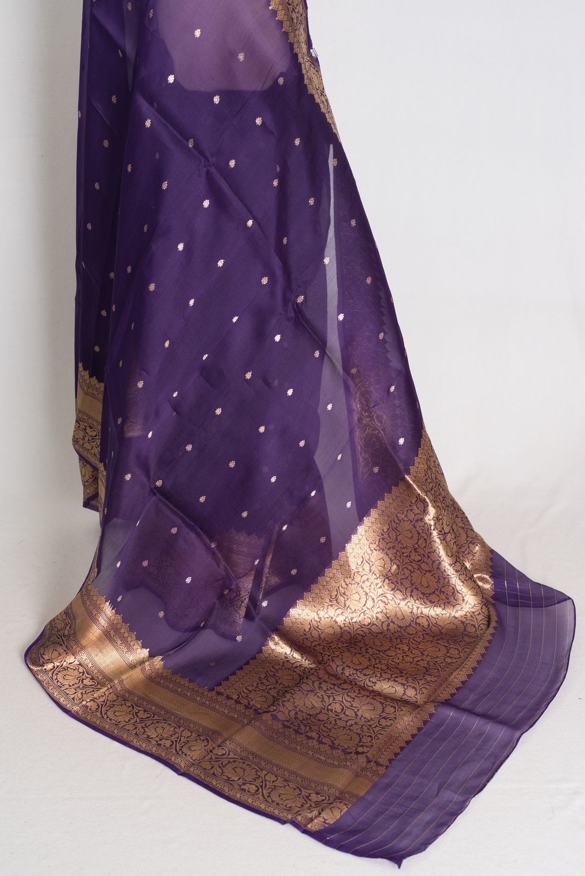 Purple and Gold Banarasi saree — detail view