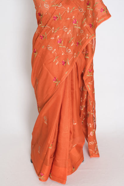 Anjani | Vibrant Orange Blended Kota Silk Saree | Soft, Flowy Machine Embroidery image 6
