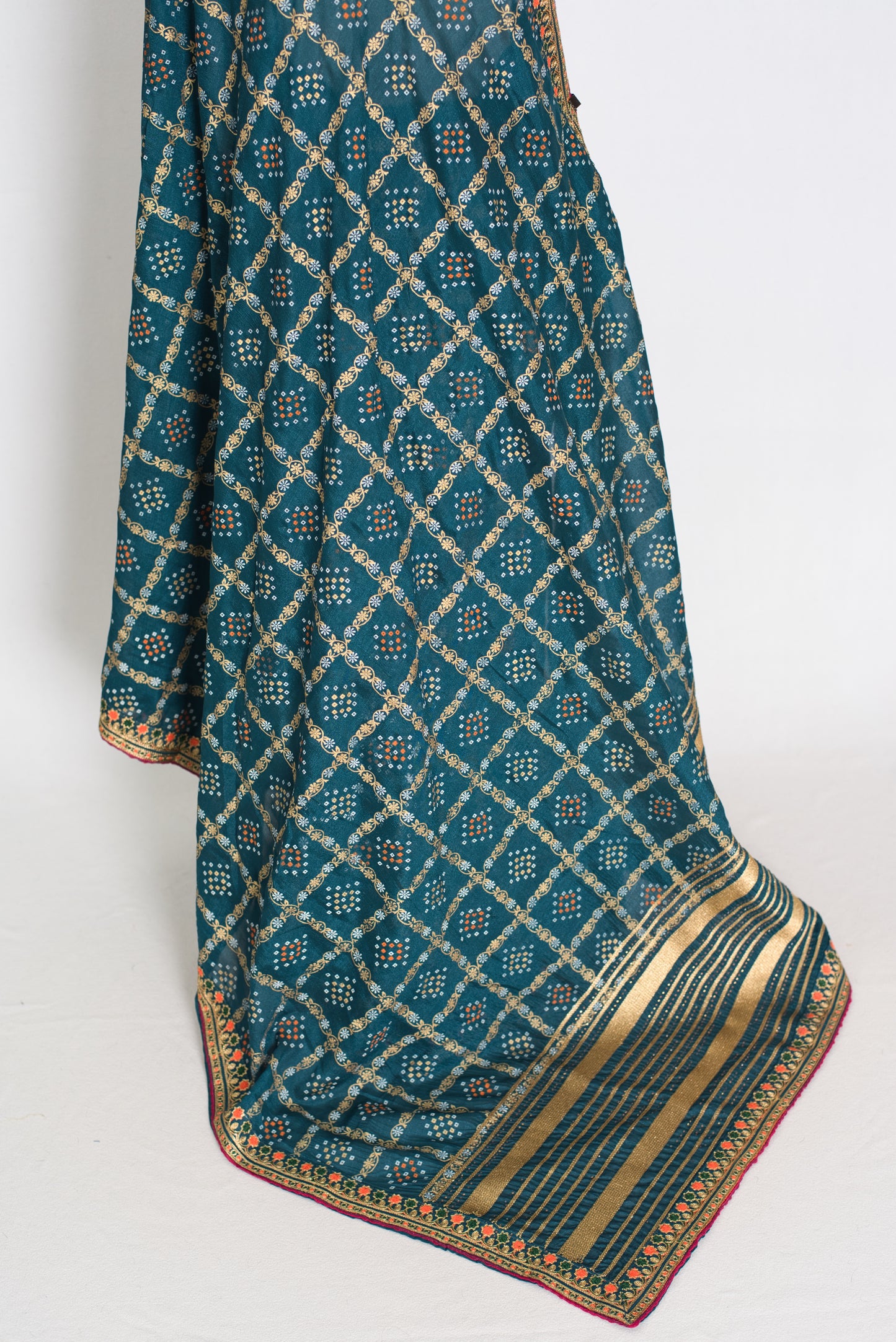 Gini | Greenish Blue Gharchola Saree| Budget-Friendly Lightweight Festive Wear image 3