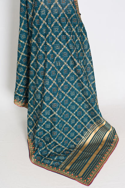 Gini | Greenish Blue Gharchola Saree| Budget-Friendly Lightweight Festive Wear image 3