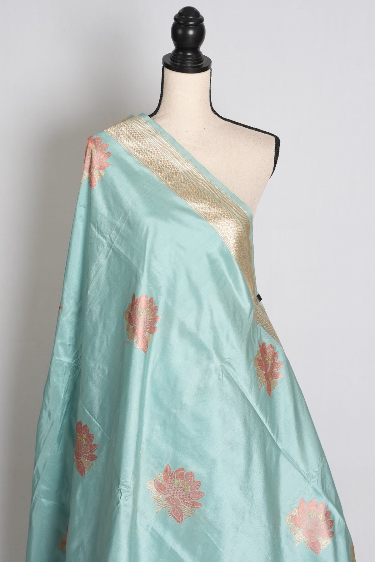 Sitara: Powder Blue Banarasi Silk Saree with 42 Stitched Blouse image 5
