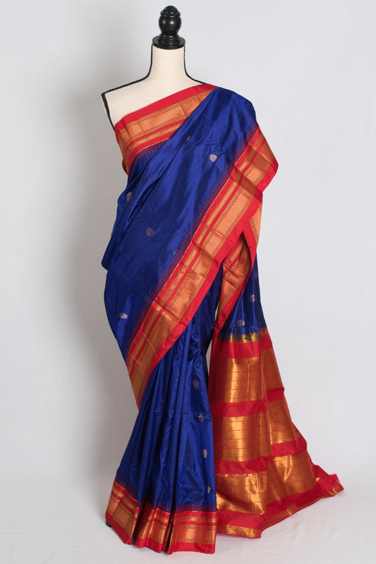 Shanti : Dark Blue and Red Ilkal Silk Saree - A Heritage Weave from Karnataka image 0