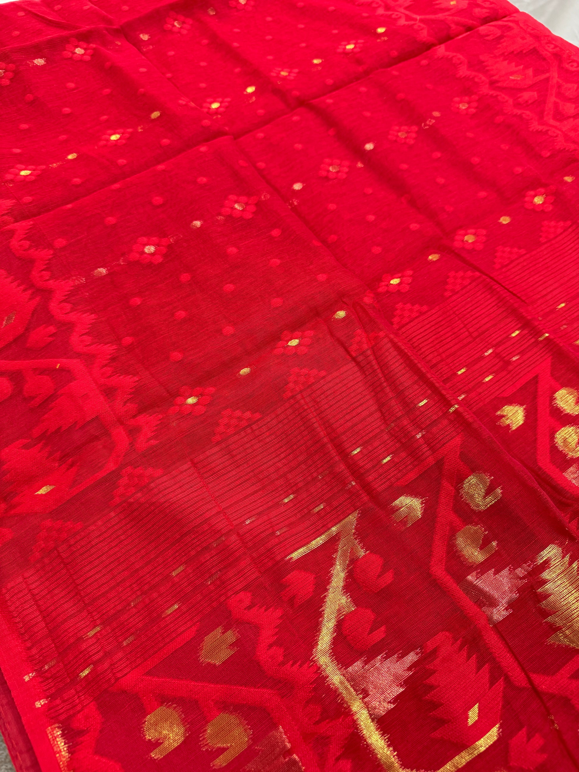 Rupajana : Red Blended Soft Cotton Jamdani Saree image 0