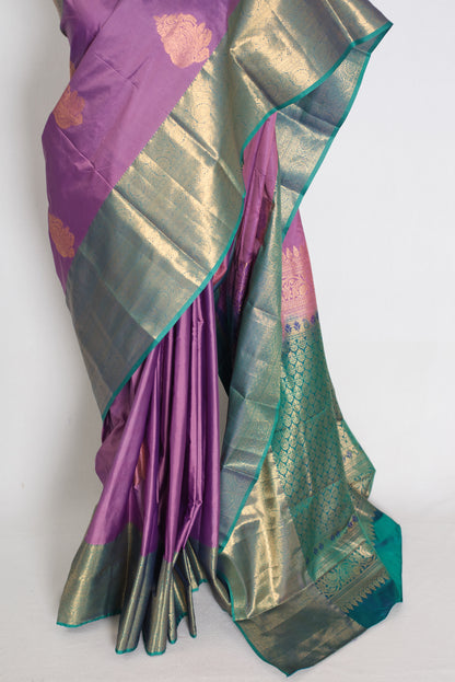 Mita : Mauve & Sea Green Contrast Semi Silk Kanjivaram Saree image 5