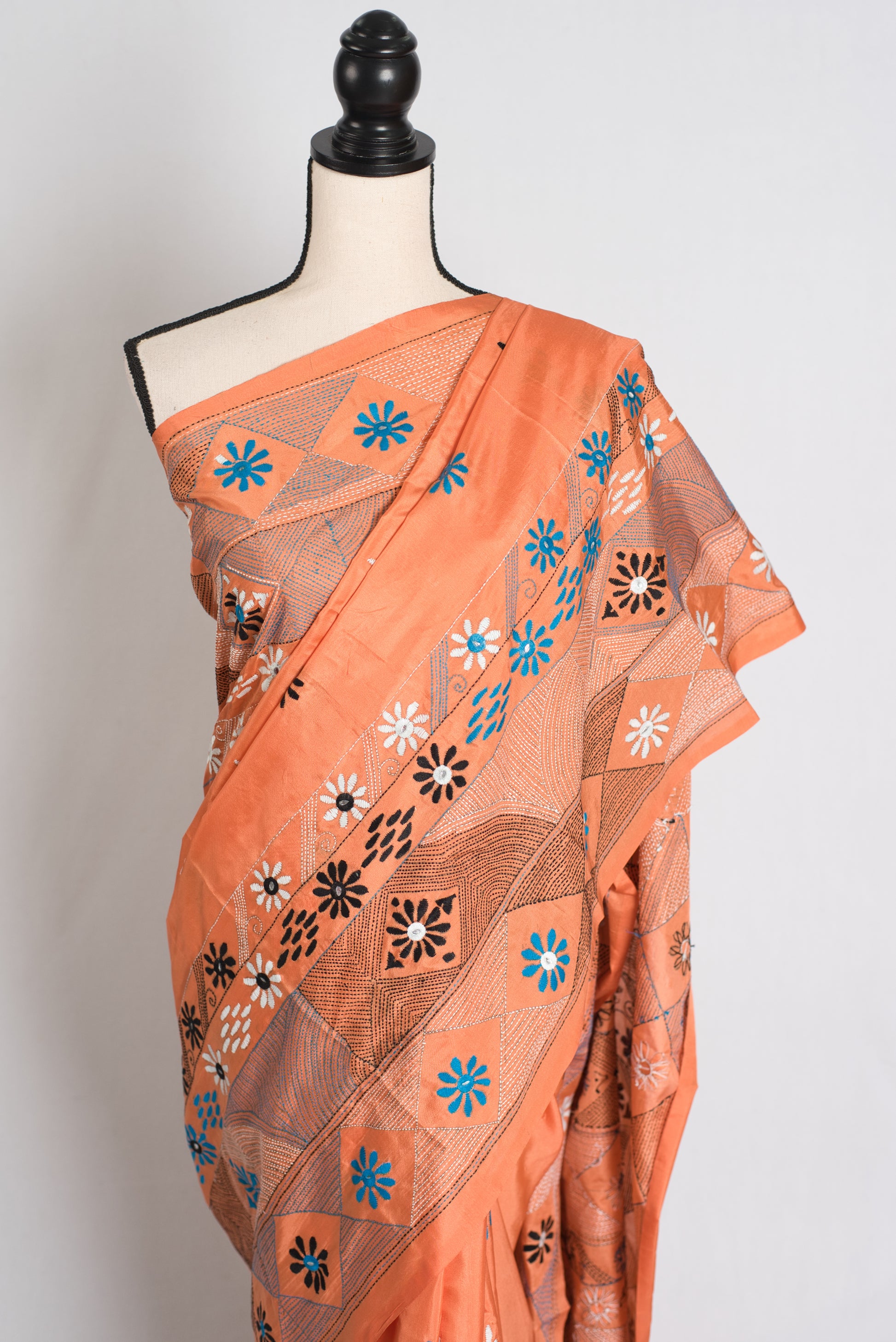 Rukmini : Light Orange Blended Silk Saree with Hand Embroidery Lambani Work image 5