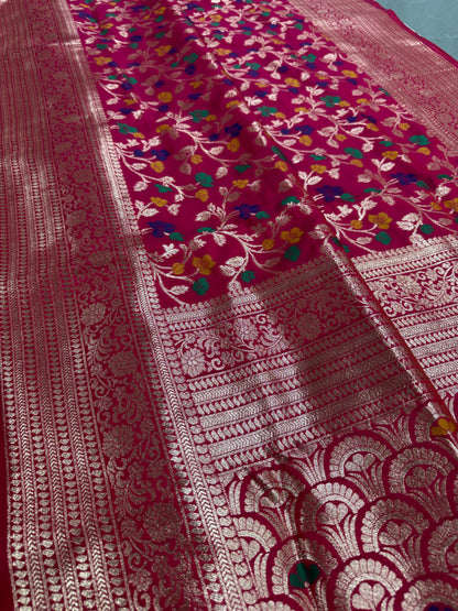 Sanchari : Budget Friendly Dark Pink Jaal Banarasi Saree in Blended Silk image 4