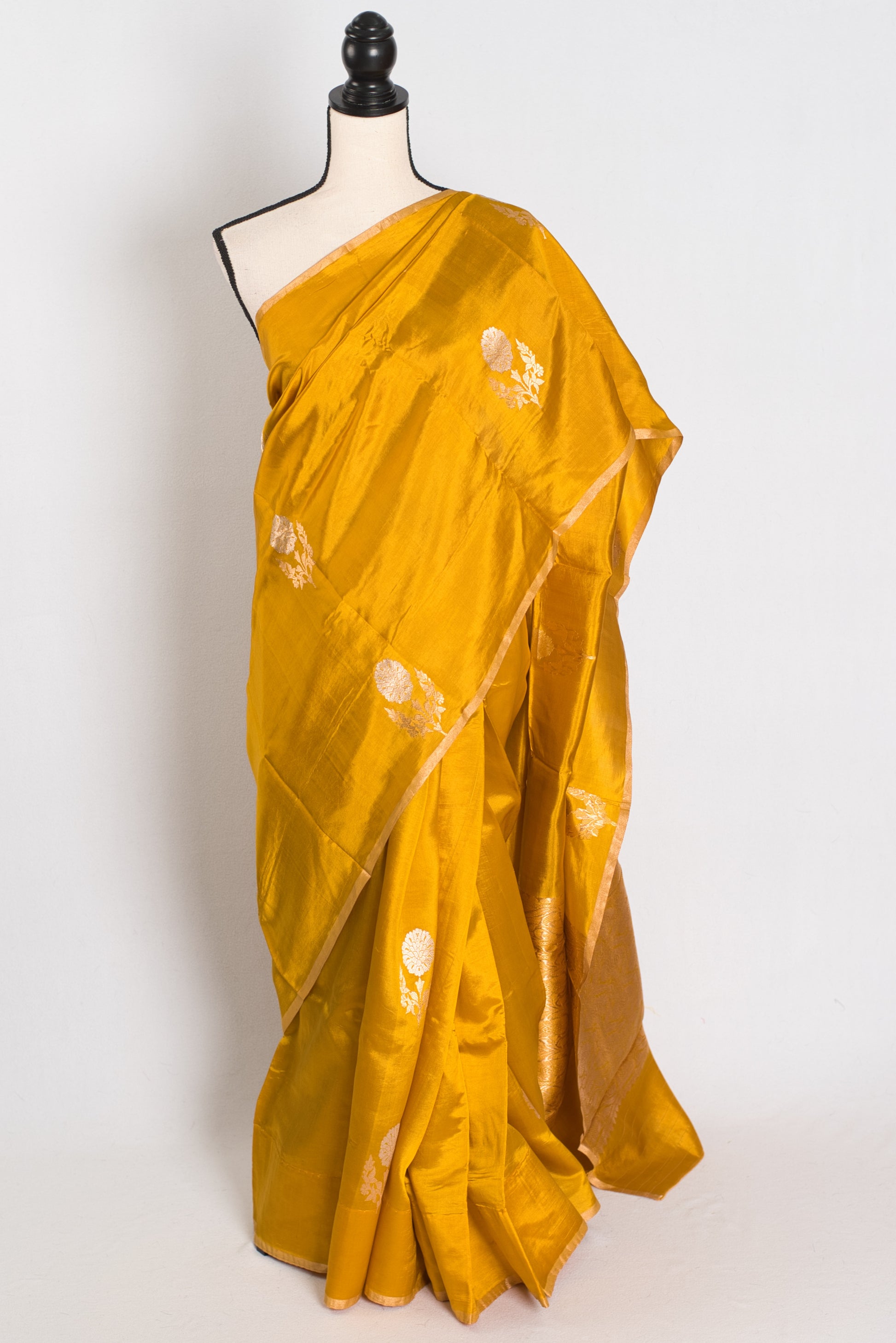 Geeta : Golden Yellow & Gold Banarasi Katan Silk Saree | Lightweight Bridal Wea image 0