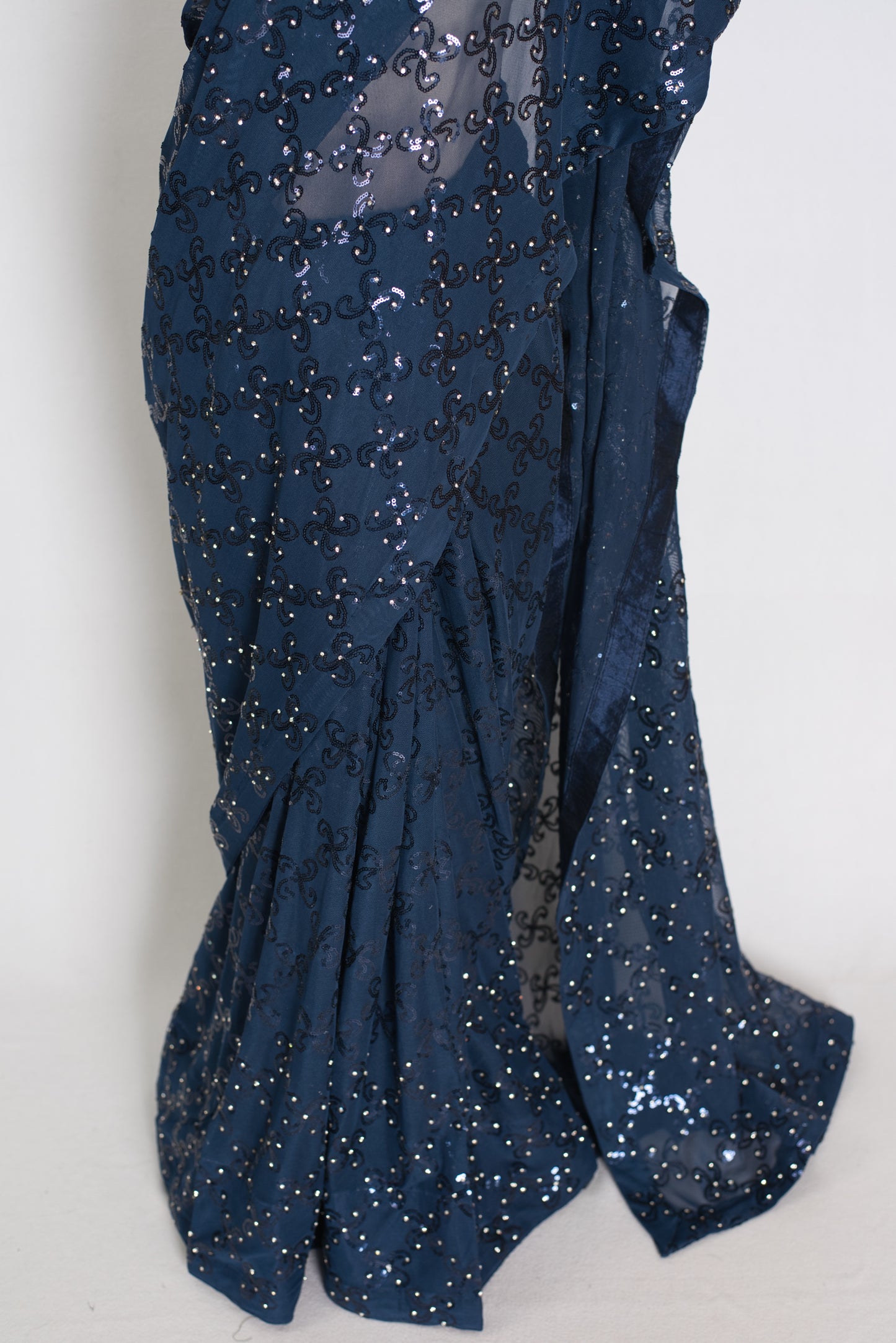 Maya | Midnight Blue Soft Net Sequin Saree | Bollywood Partywear image 7