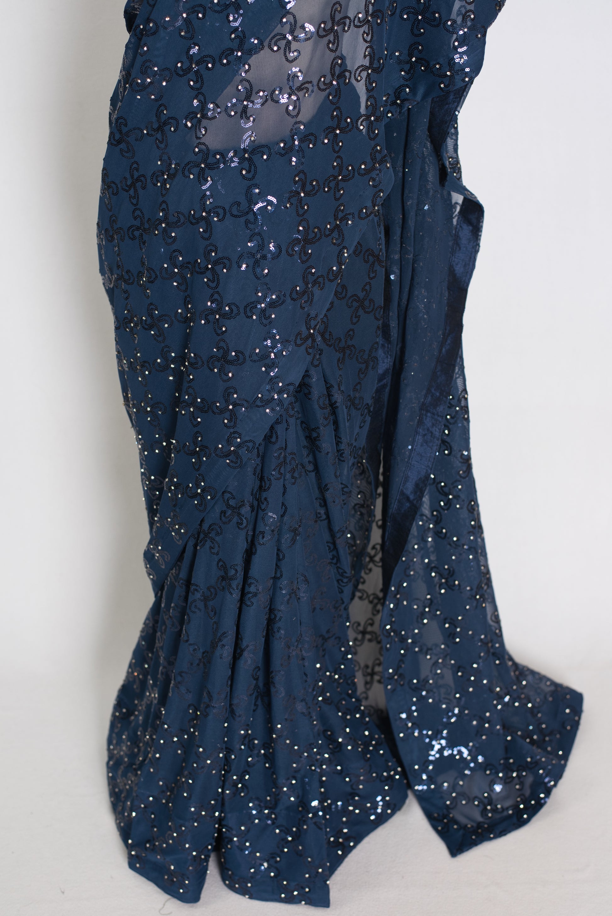 Maya | Midnight Blue Soft Net Sequin Saree | Bollywood Partywear image 7