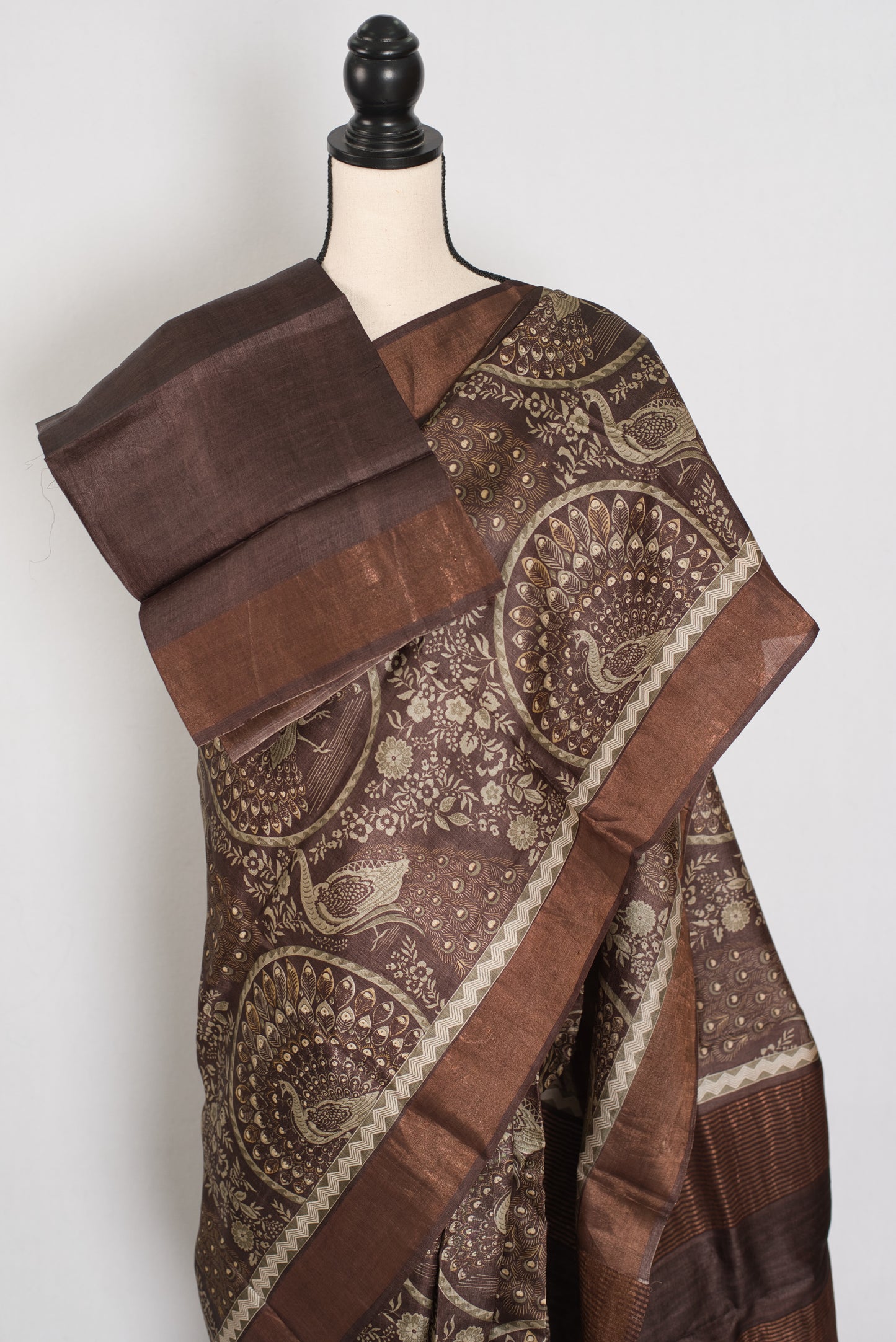 Kala | Earthy Brown Pure Tussar Silk Saree | Heritage Kalamkari Art Prints image 2