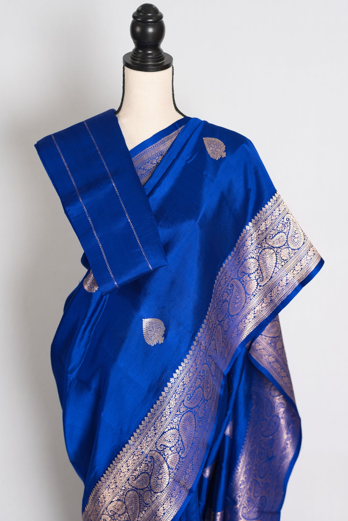 Sumaira : Royal Blue Pure Satin Silk Banarasi Saree with Silver-Gold Zari image 2