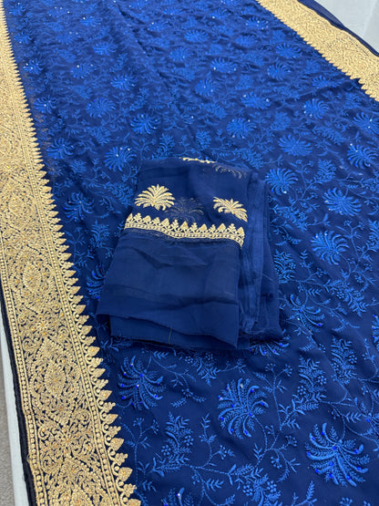 Afrin | Midnight Blue Georgette Partywear Saree | Trending Bollywood Style image 1