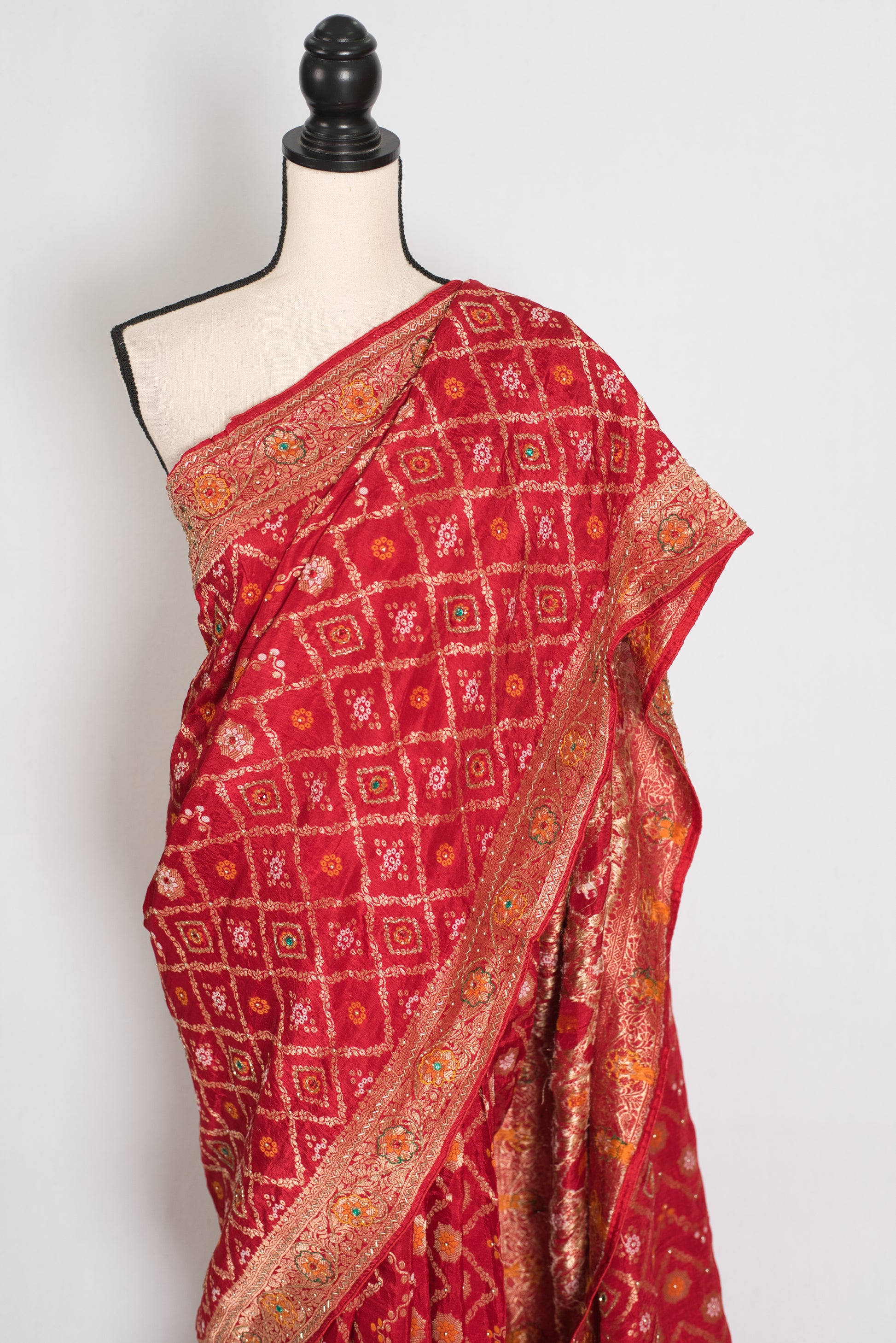 Rukhmini | Red Dola Silk Bridal Banarasi Saree | Hand Embroidery Work image 6