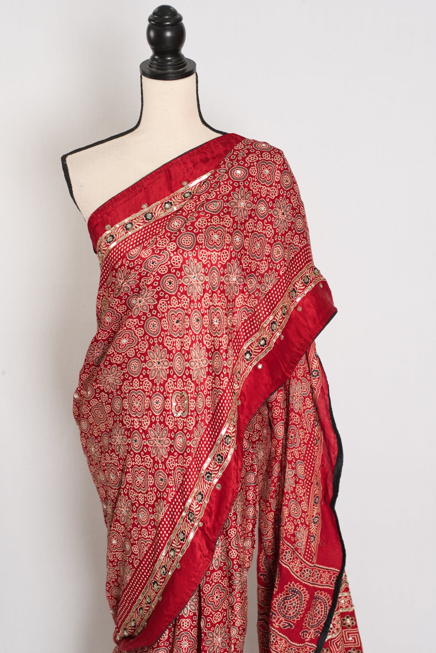 Reshma: Ajrakh Modal Silk Saree with Mirror & Cut Dana Work image 6