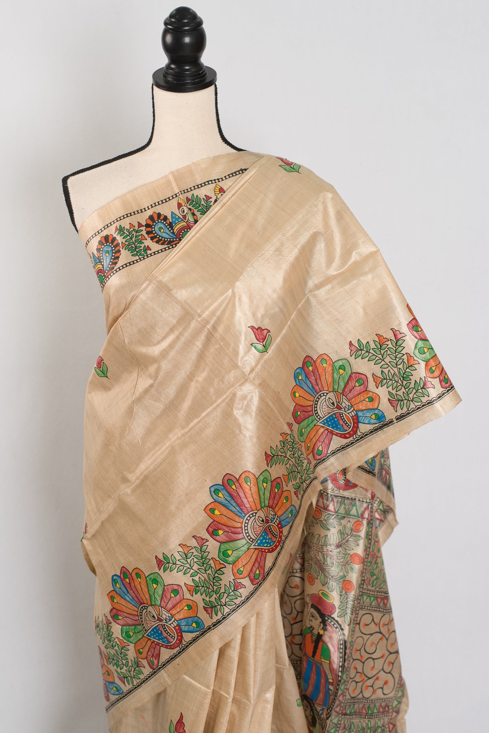 Gauri: Hand-Painted Madhubani Tussar Silk Saree | Silk Mark Certified image 3