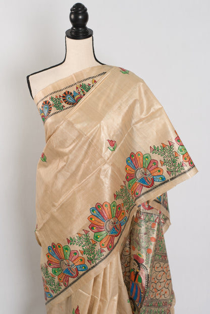 Gauri: Hand-Painted Madhubani Tussar Silk Saree | Silk Mark Certified image 3