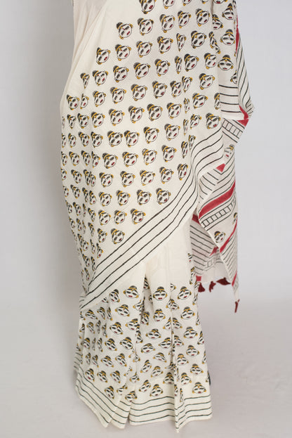 Sandhi: White & Black Contemporary Printed Mulmul Cotton Saree image 5