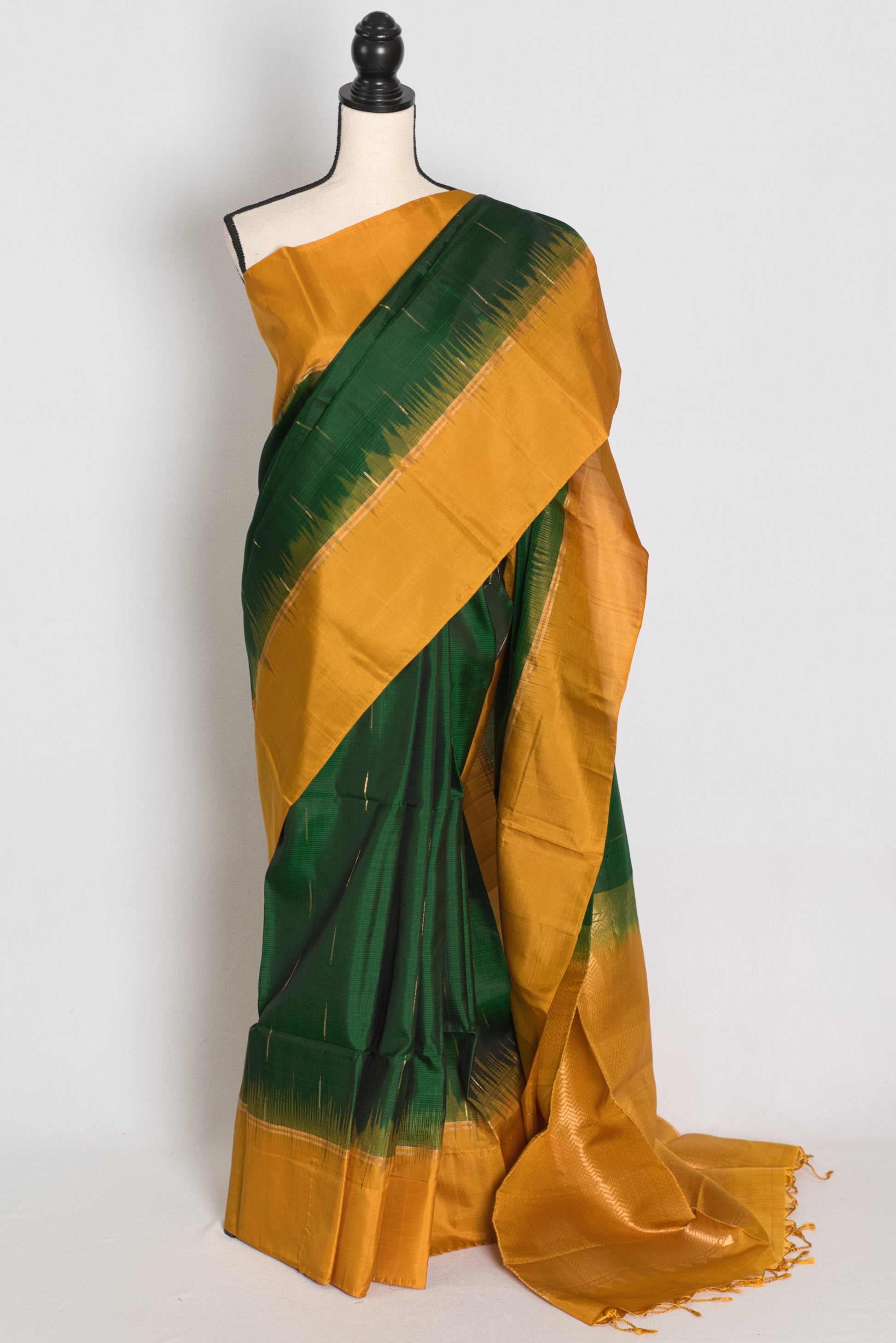 Malathi : Bottle Green and Chrome Yellow Lightweight Kanjivaram Silk Saree image 0