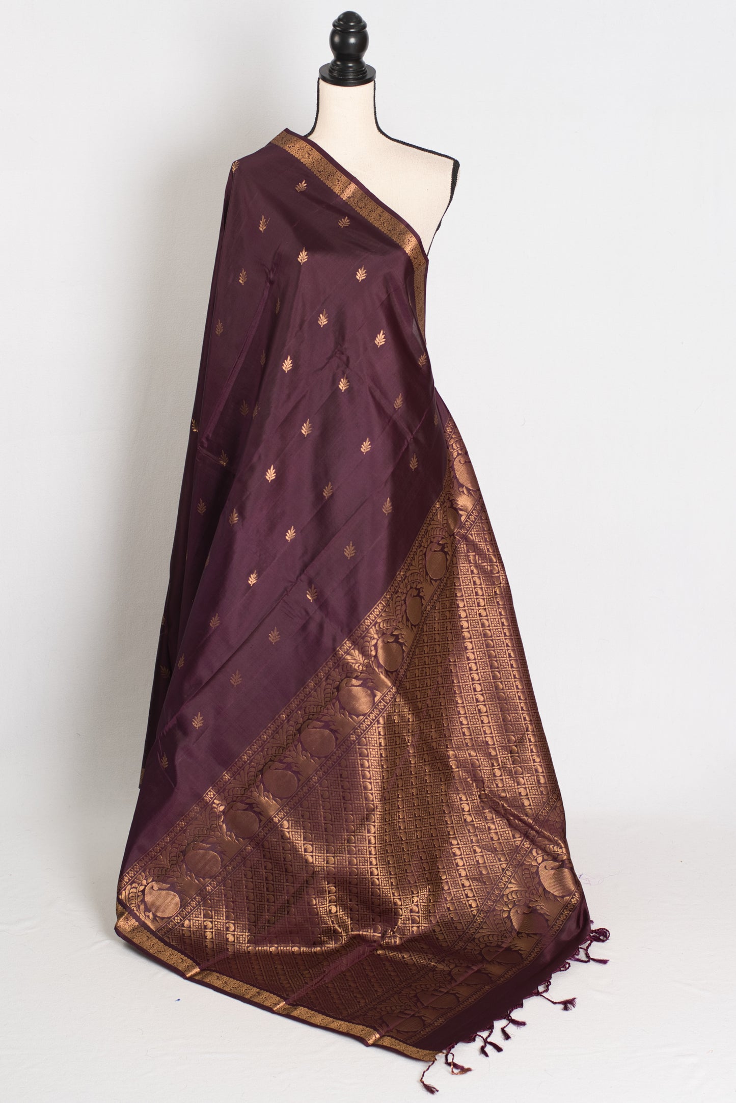 Bidisha: Coffee Brown Pure Kanjivaram Silk Saree | Small Gold Border | Silk Mark image 1