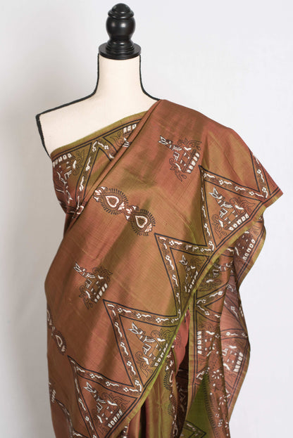 Rama : Bishnupur Katan Silk Printed Baluchari Saree in Heena Green image 6