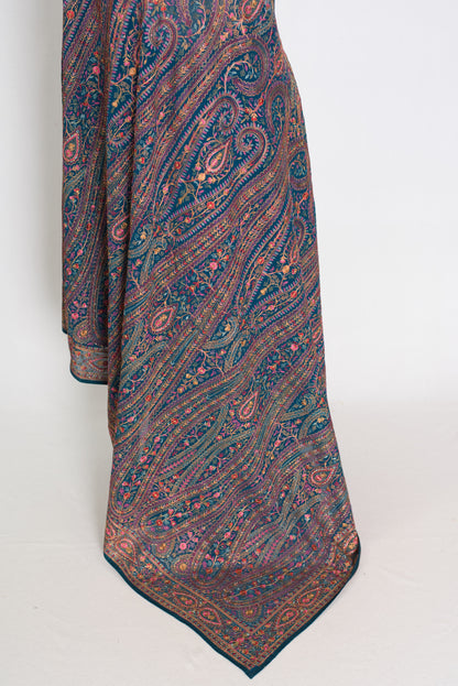 Mira | Cobalt Blue Georgette Saree | All-Over Multicolor Kashmiri Embroidery image 3