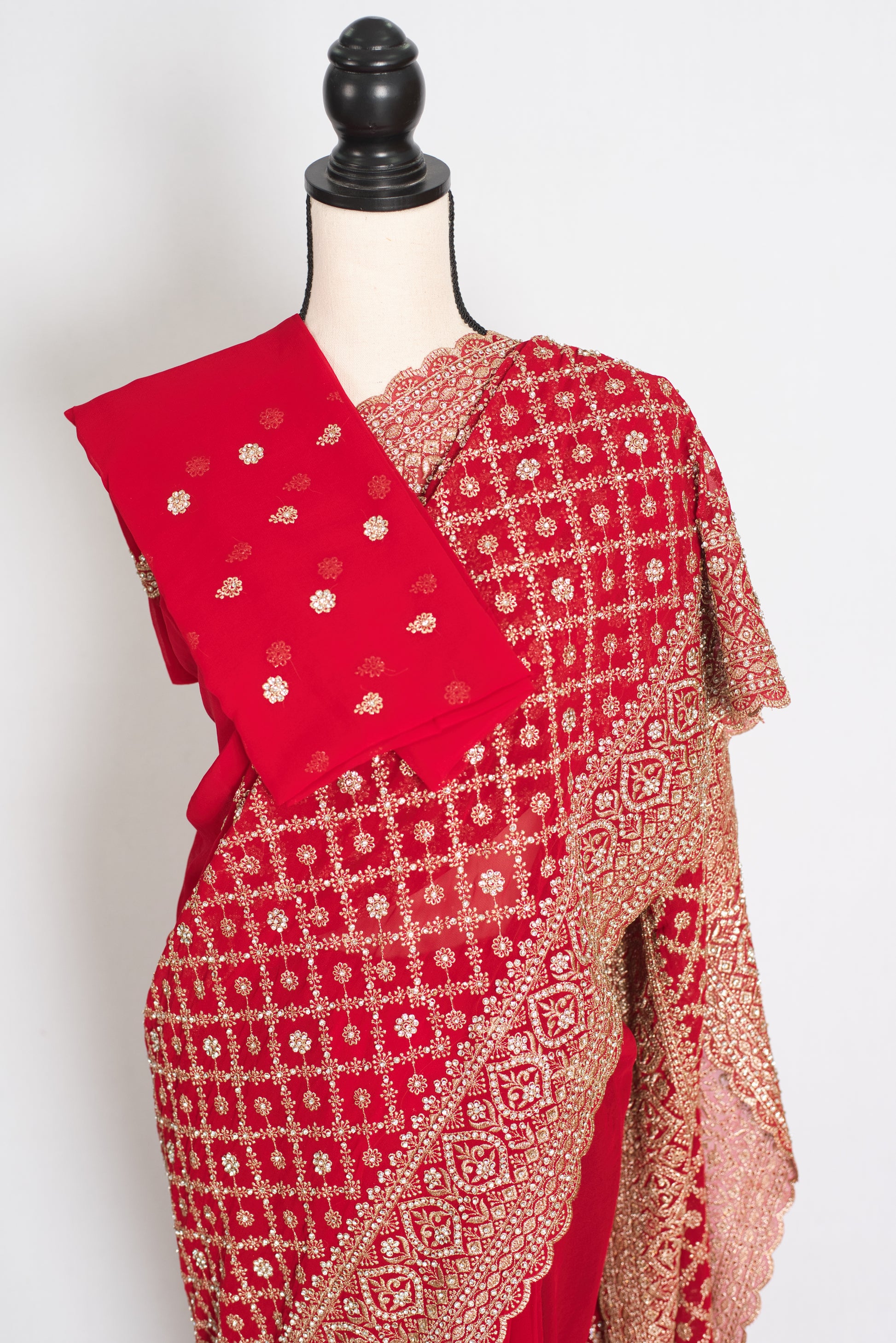 Eva | Red and Gold Georgette Bridal Saree | Royal Festive & Wedding Wear image 2