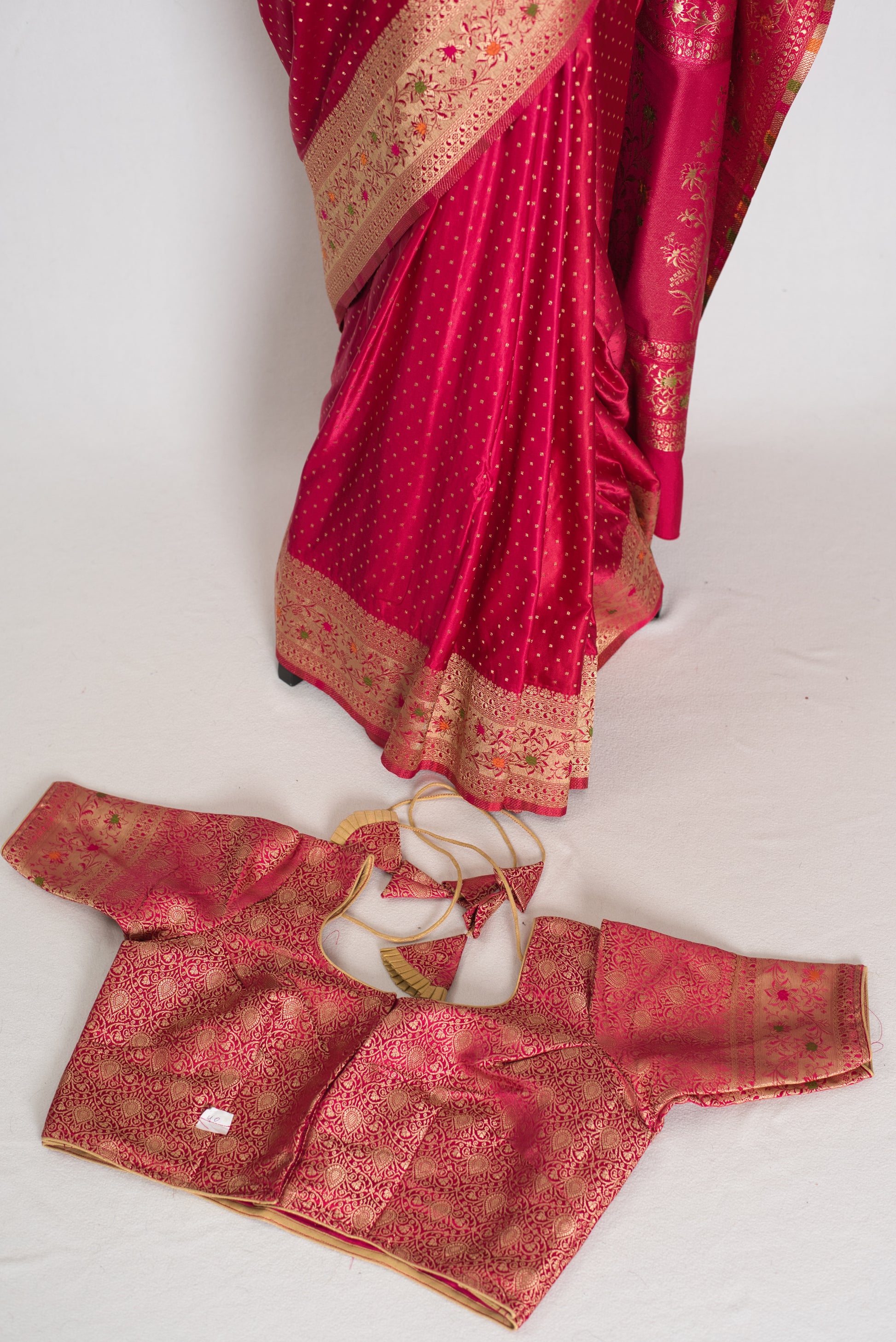Rosy | Rose Pink Semi Mashru Banarasi Saree | Pre-Stitched Size 40 Blouse image 1