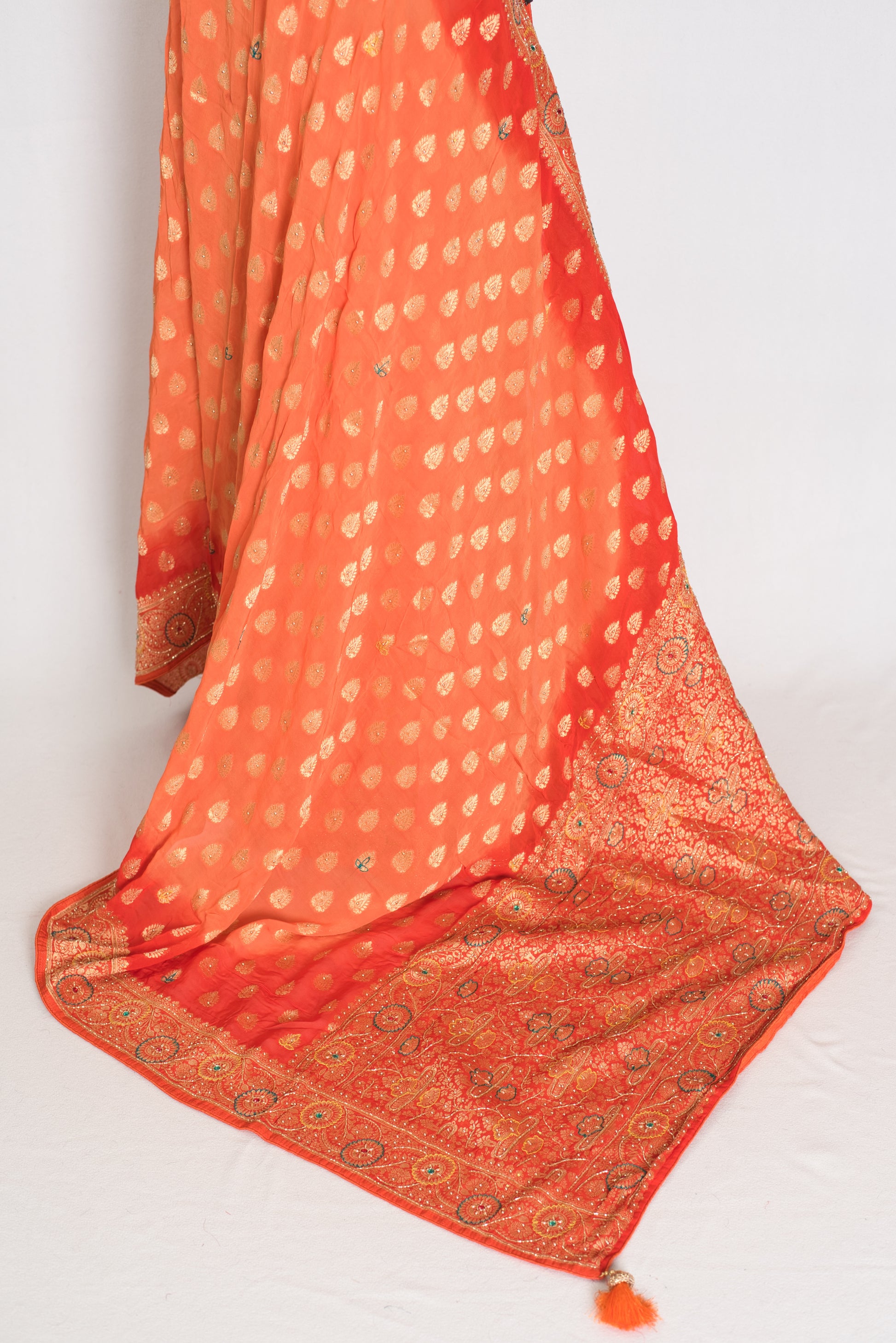 Anisha | Orange Semi Khaddi Georgette Banarasi Saree | Embroidery Work image 3